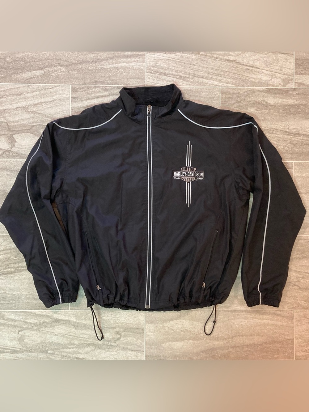 Harley-Davidson Black Windbreaker Jacket with White Piping VTG Y2K Sz XL - Picture 1 of 7